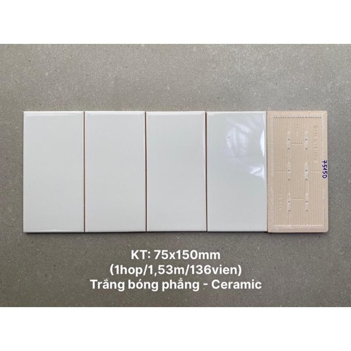 [0196-2] [0196-2] Gạch thẻ 75x150mm trắng bóng phẳng loại 1 mã 0196-2(STA75150)